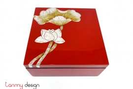 Red square lacquer box hand painted with lotus 20*H6 cm